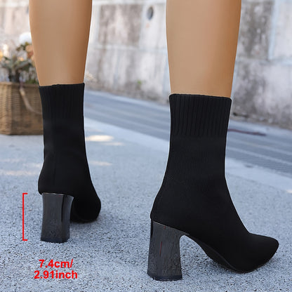Bottes Chaussettes Femme Bout Pointu Talon Carré 3 Coloris