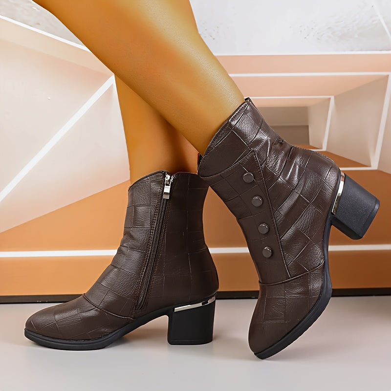 Bottes Mi-Hautes Femme Élégantes 4 Boucles Talon Mi-Haut