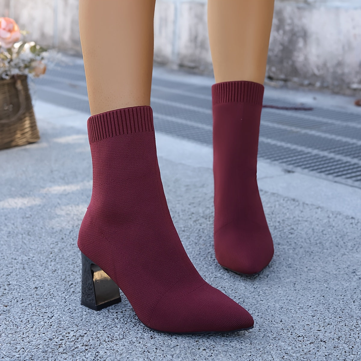 Bottes Chaussettes Femme Bout Pointu Talon Carré 3 Coloris