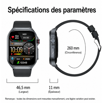 Smartwatch Santé AMOLED – ECG Glycémie Pression Artérielle Oxygène Bluetooth