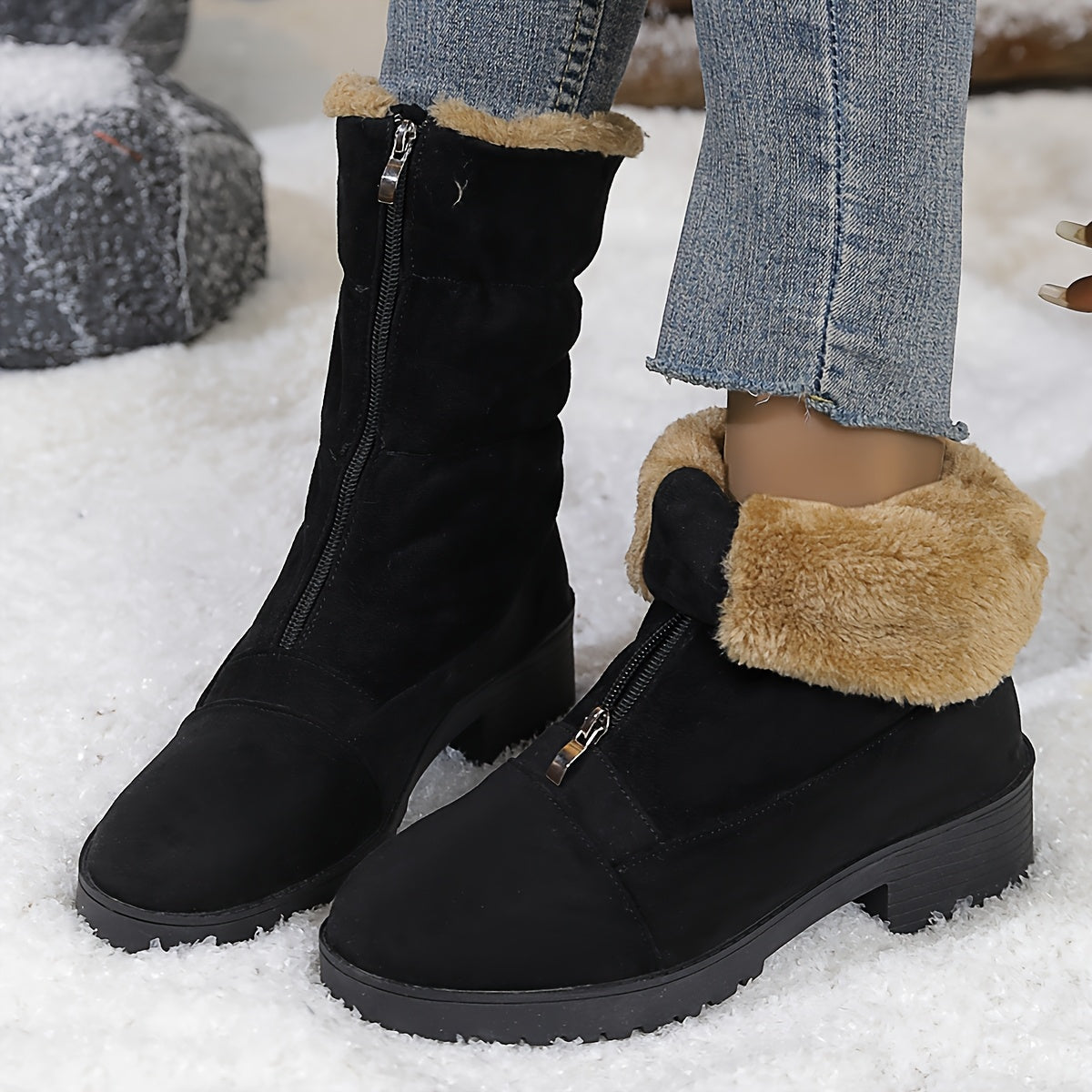 Bottes Mi-Hautes Col Rabattu Femme Zip Avant 3 Coloris
