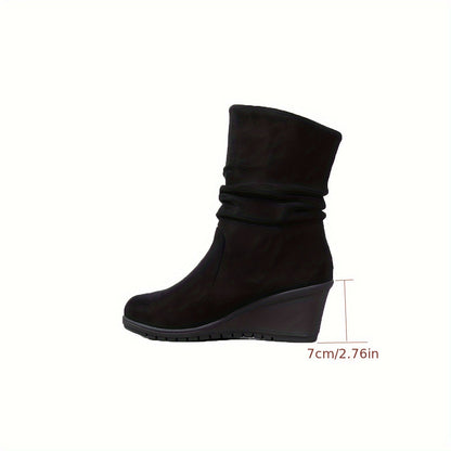 Bottes Mi-Hautes Compensées Plateforme Volants Femme Noires