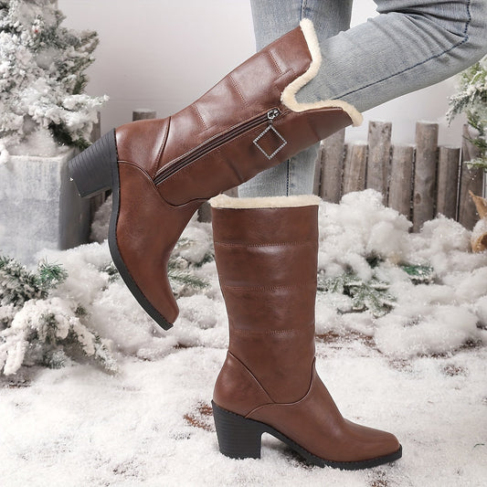 Bottes Femme Talon Bloc Zip Latéral 2 Coloris