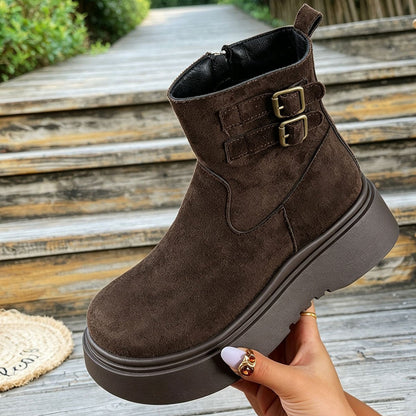 Bottes Western Plateforme Motard Vintage Café Femme