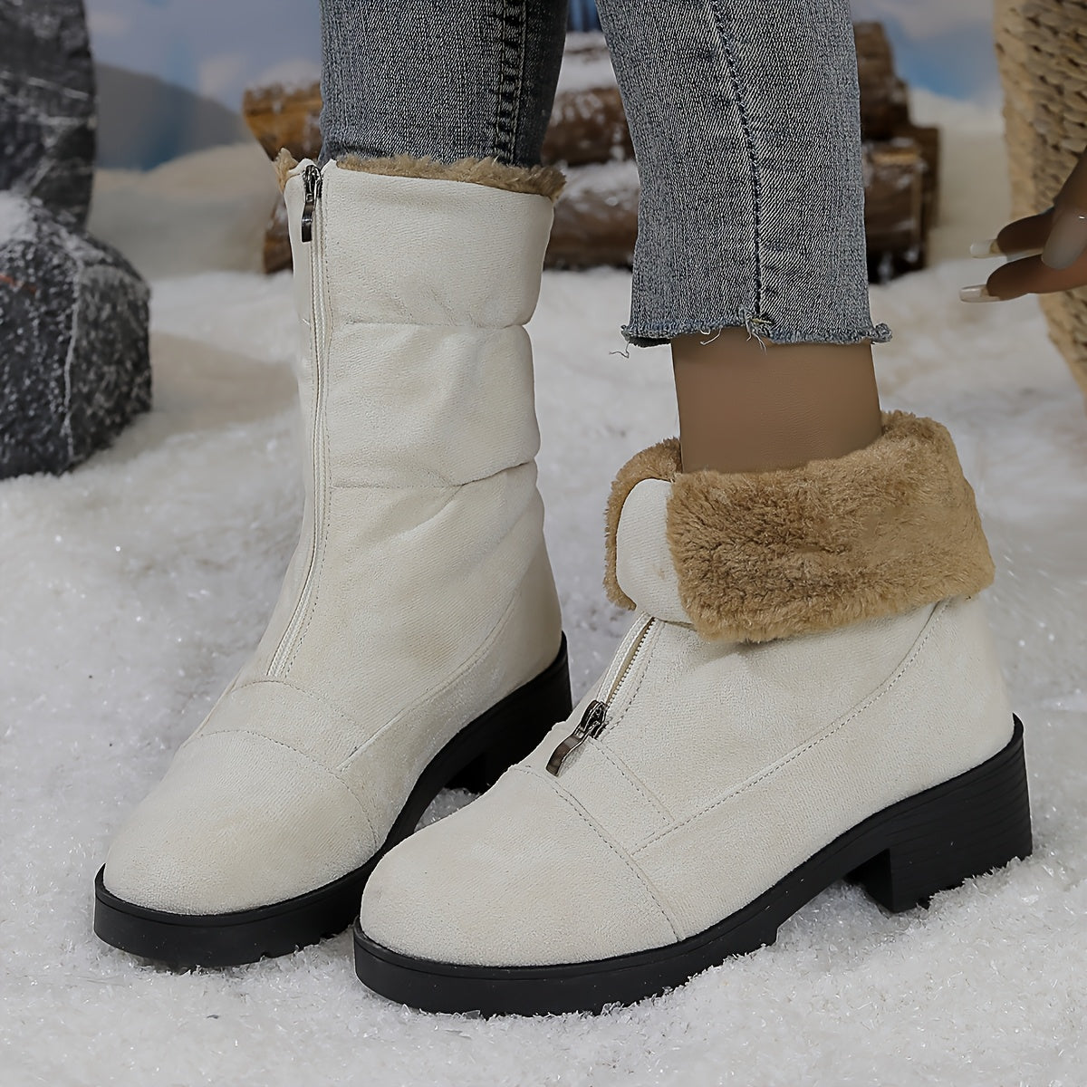 Bottes Mi-Hautes Col Rabattu Femme Zip Avant 3 Coloris