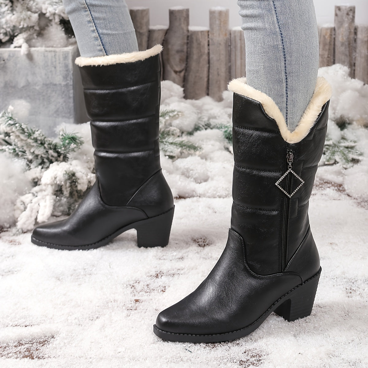 Bottes Femme Talon Bloc Zip Latéral 2 Coloris