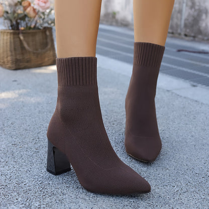 Bottes Chaussettes Femme Bout Pointu Talon Carré 3 Coloris
