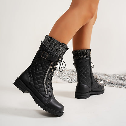 Bottes Motard Western Femme Doublure Thermique Noires