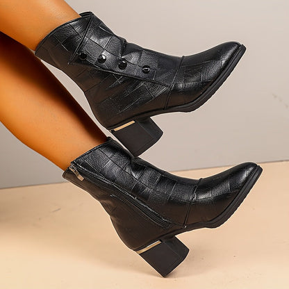 Bottes Mi-Hautes Femme Élégantes 4 Boucles Talon Mi-Haut