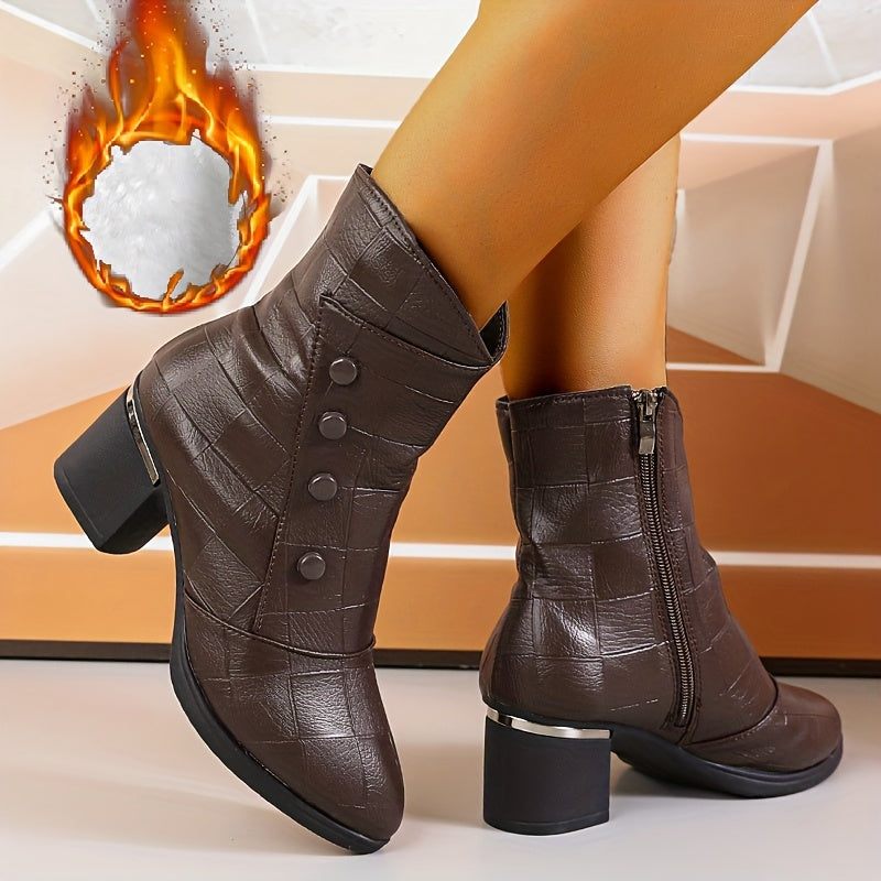 Bottes Mi-Hautes Femme Élégantes 4 Boucles Talon Mi-Haut