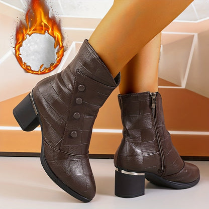 Bottes Mi-Hautes Femme Élégantes 4 Boucles Talon Mi-Haut