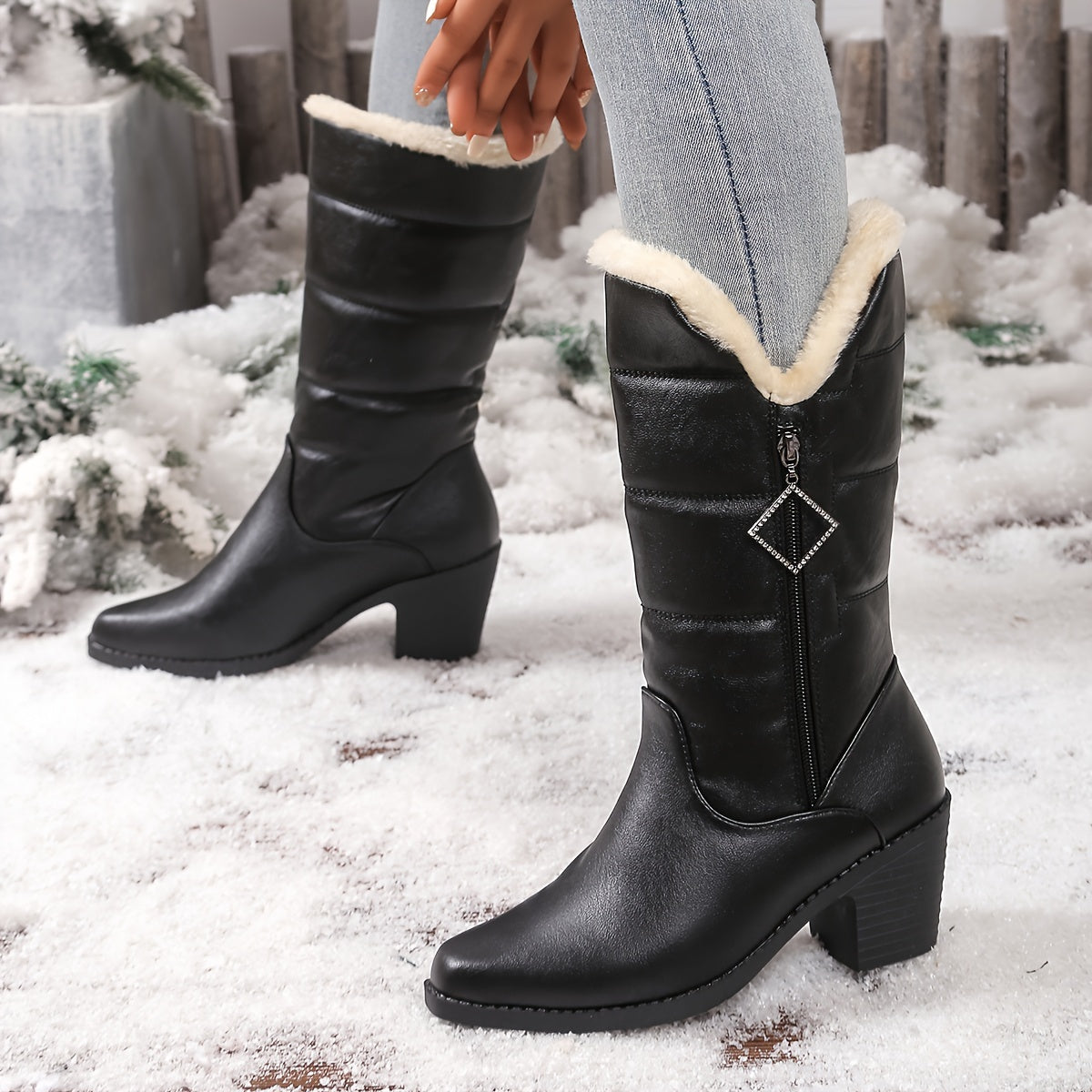 Bottes Femme Talon Bloc Zip Latéral 2 Coloris