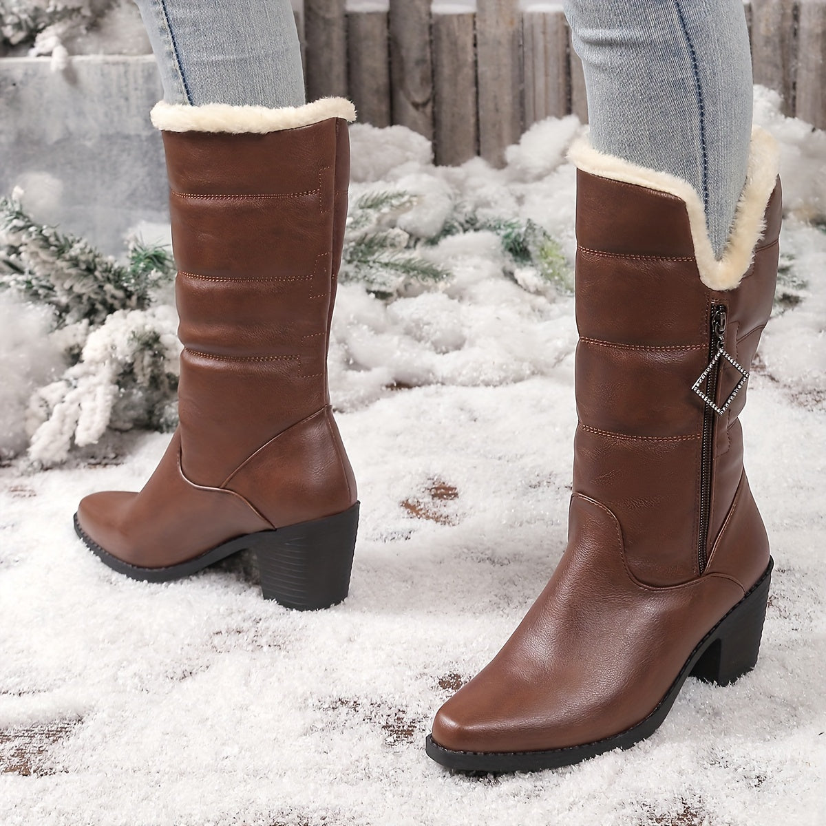Bottes Femme Talon Bloc Zip Latéral 2 Coloris