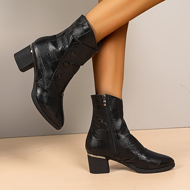 Bottes Mi-Hautes Femme Élégantes 4 Boucles Talon Mi-Haut