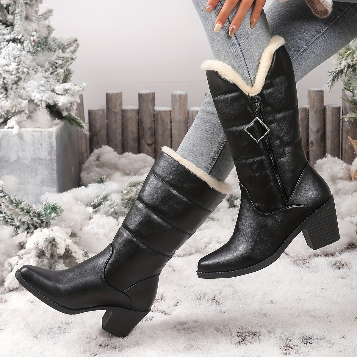 Bottes Femme Talon Bloc Zip Latéral 2 Coloris