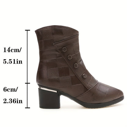 Bottes Mi-Hautes Femme Élégantes 4 Boucles Talon Mi-Haut