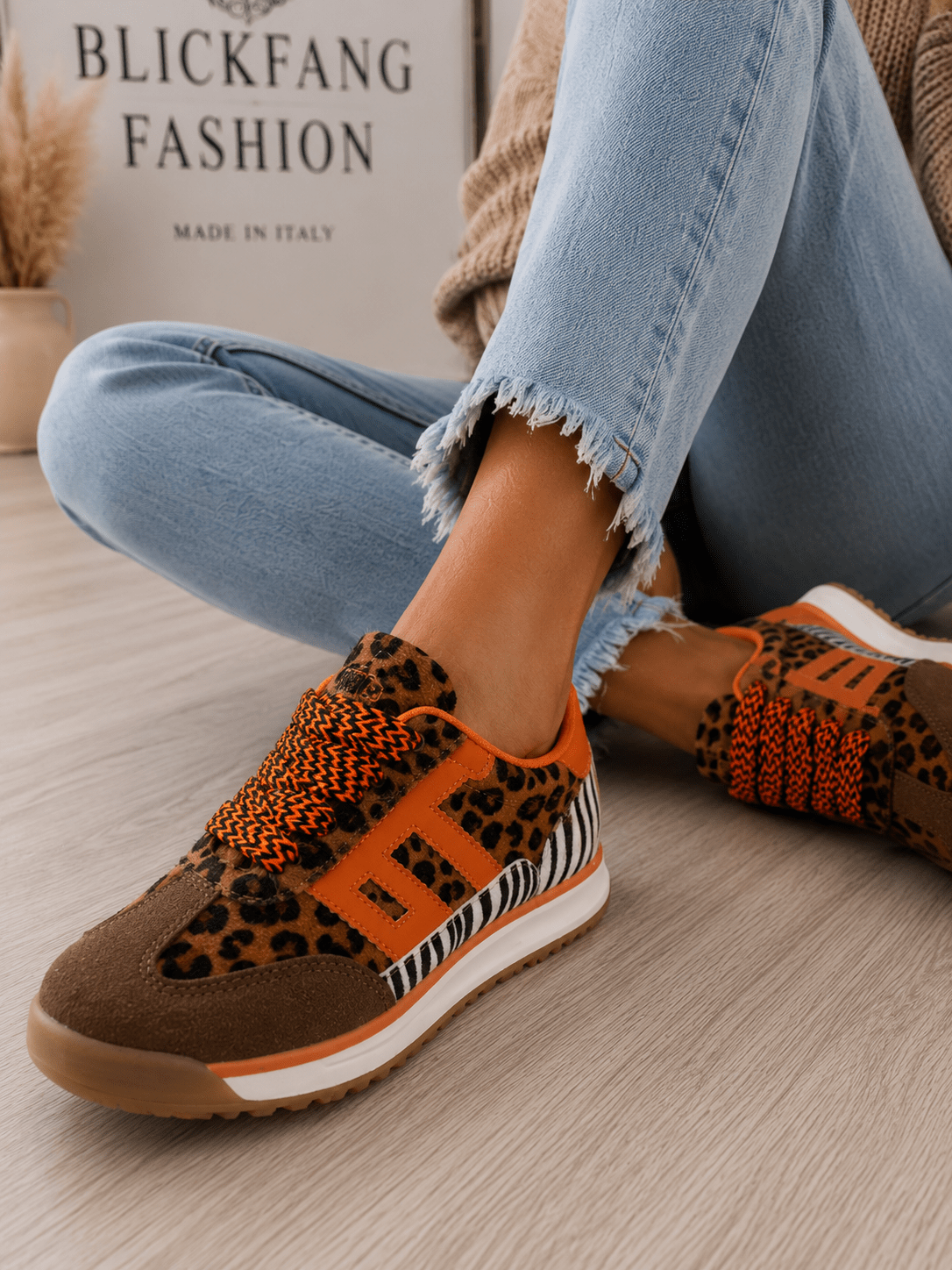 Baskets Femme Léopard Orange Tendance Statement