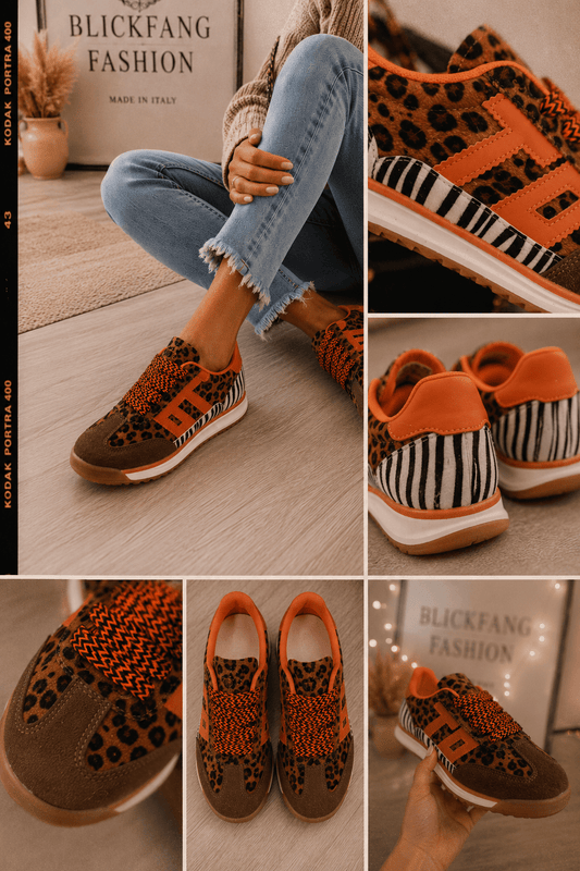 Baskets Femme Léopard Orange Tendance Statement