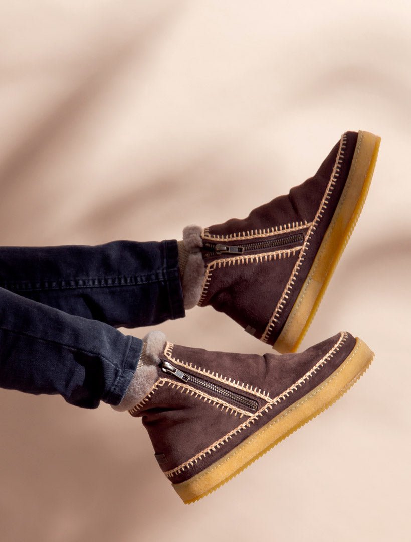 Bottines Crochet Zip Daim Chocolat Femme Confort