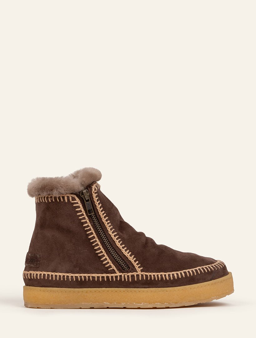 Bottines Crochet Zip Daim Chocolat Femme Confort