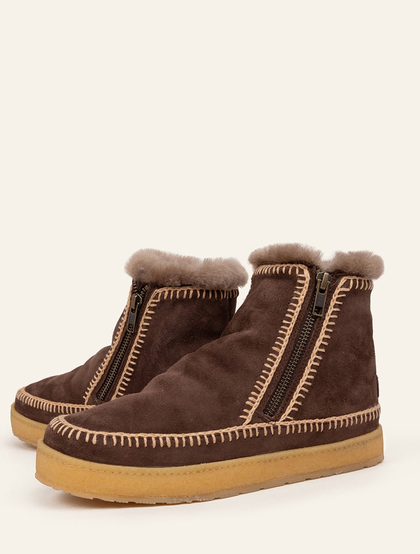 Bottines Crochet Zip Daim Chocolat Femme Confort