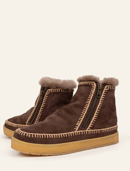 Bottines Crochet Zip Daim Chocolat Femme Confort