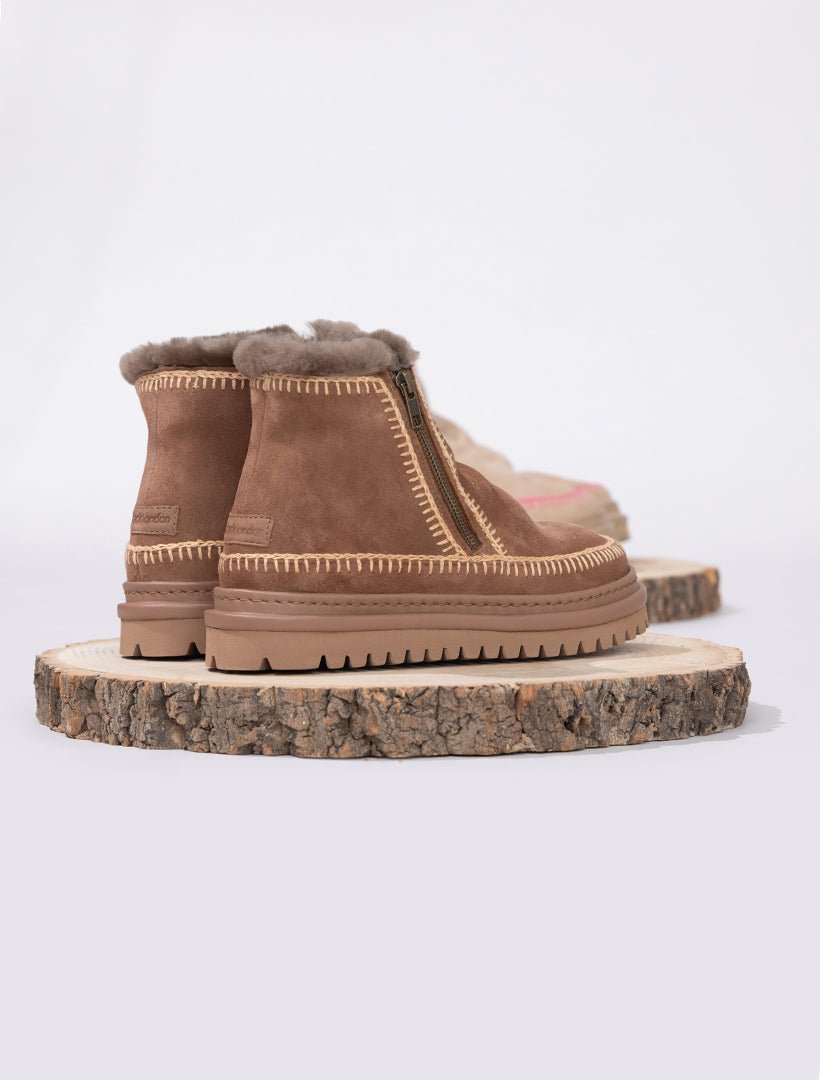 Bottines Femme Crochet Daim Beige Confort Hiver