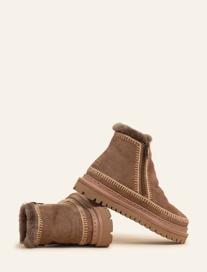 Bottines Femme Crochet Daim Beige Confort Hiver