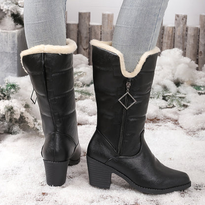 Bottes Femme Talon Bloc Zip Latéral 2 Coloris