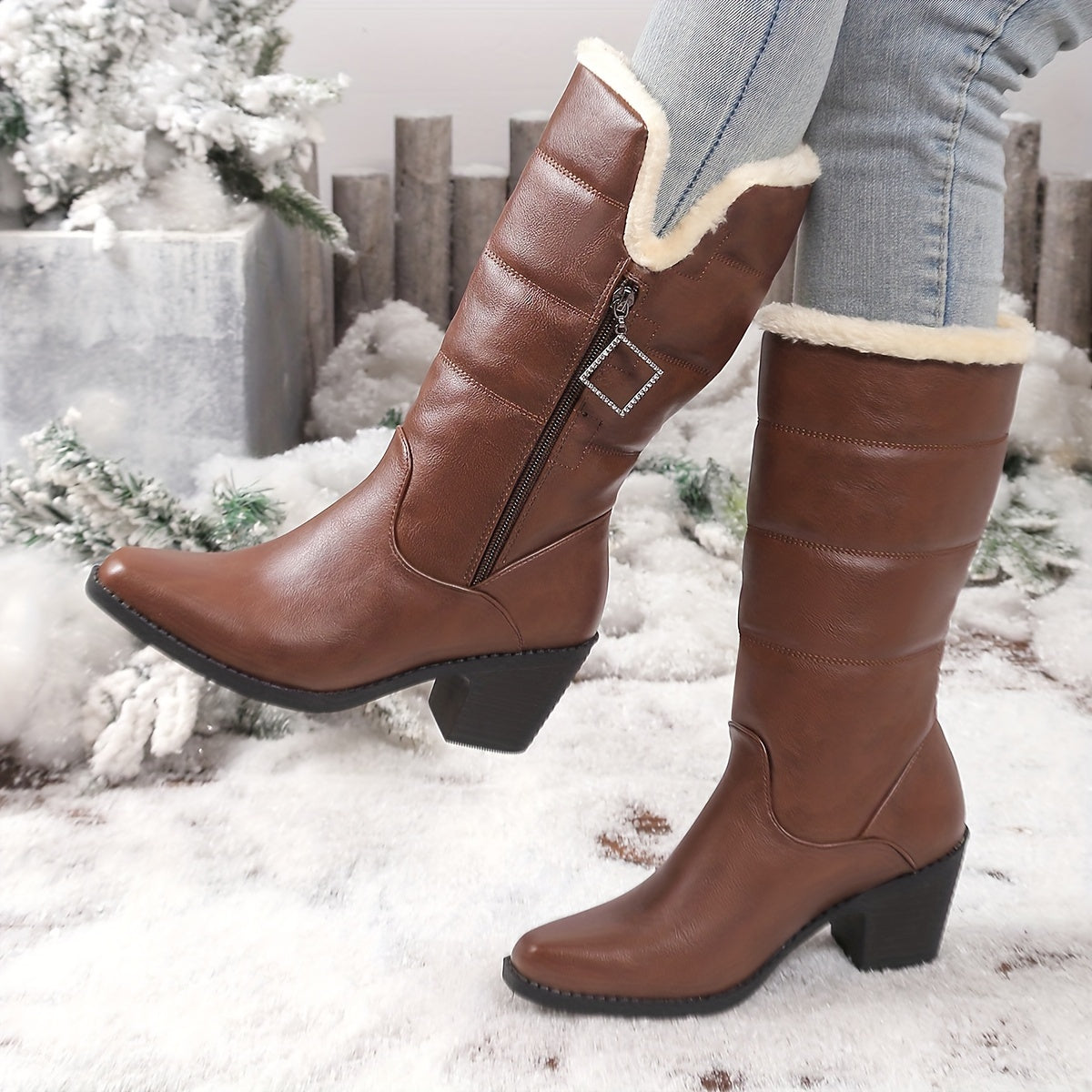 Bottes Femme Talon Bloc Zip Latéral 2 Coloris