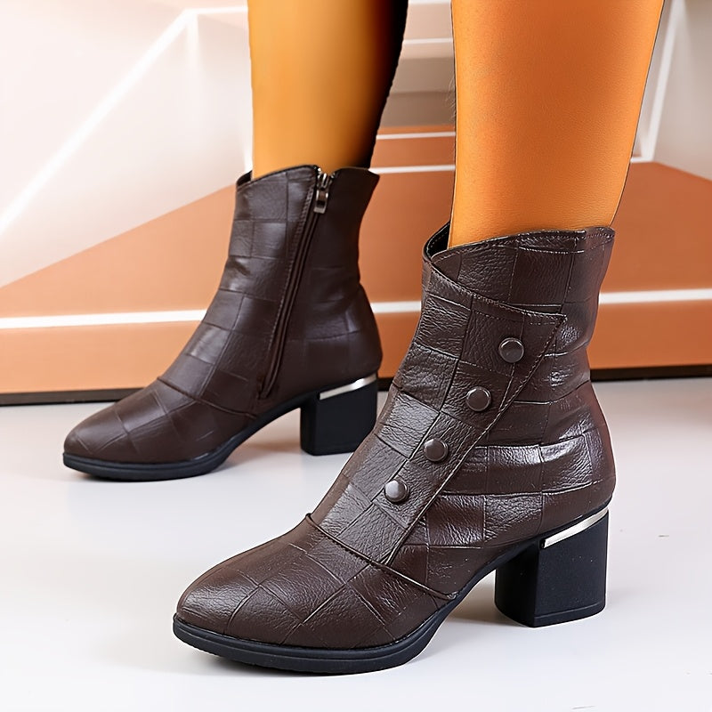 Bottes Mi-Hautes Femme Élégantes 4 Boucles Talon Mi-Haut