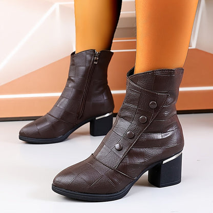 Bottes Mi-Hautes Femme Élégantes 4 Boucles Talon Mi-Haut