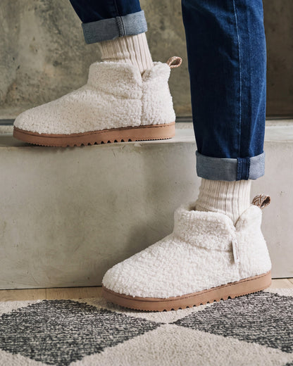 Chaussons Bottillons Femme Ivoire Fourrure Sherpa