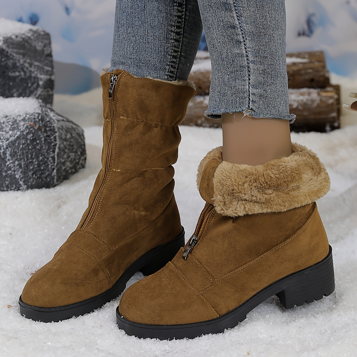Bottes Mi-Hautes Col Rabattu Femme Zip Avant 3 Coloris