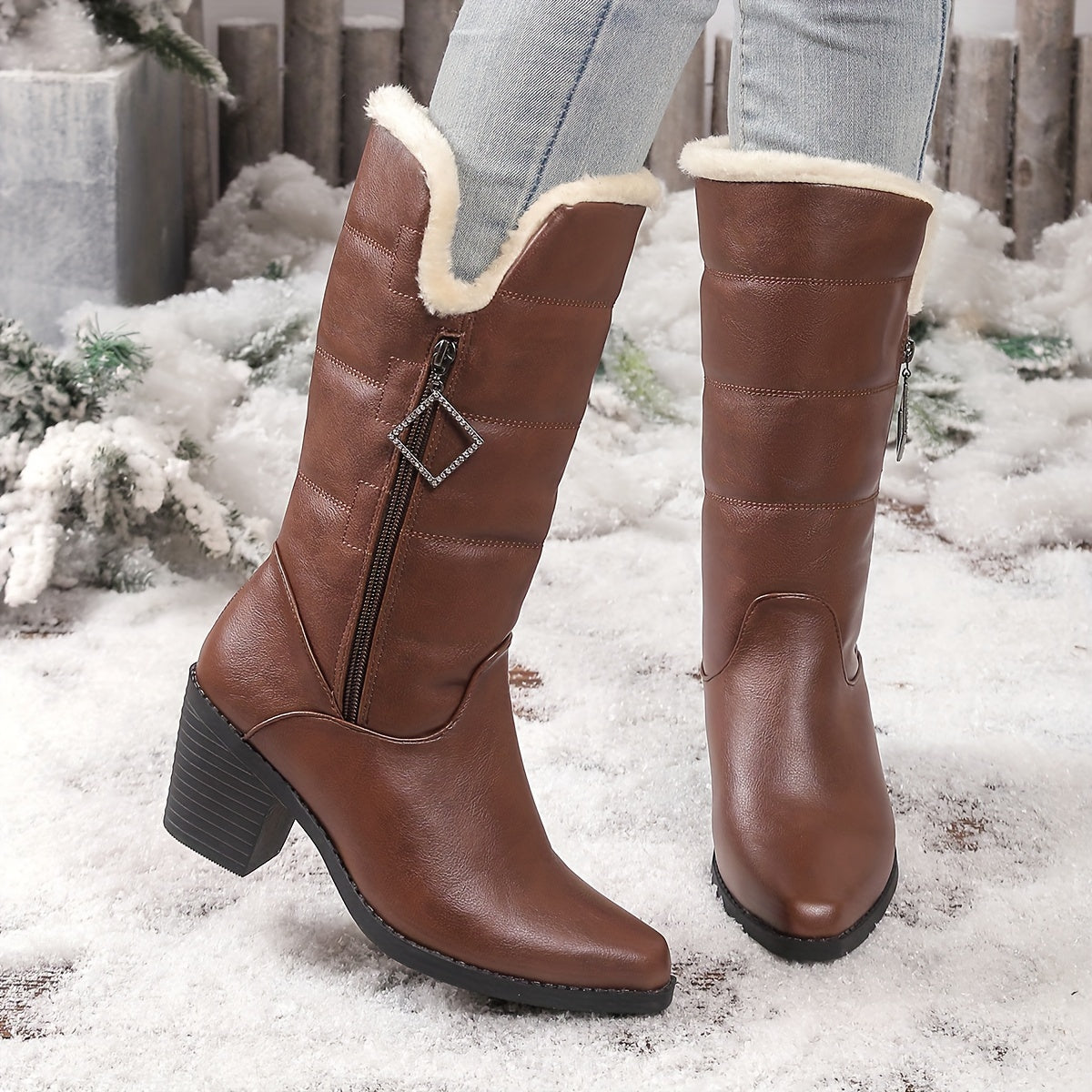 Bottes Femme Talon Bloc Zip Latéral 2 Coloris