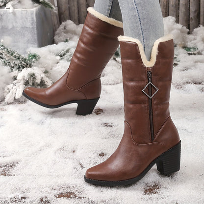 Bottes Femme Talon Bloc Zip Latéral 2 Coloris